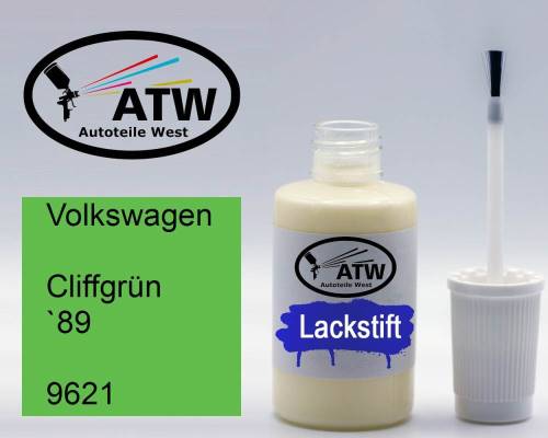 Volkswagen, Cliffgrün `89, 9621: 20ml Lackstift, von ATW Autoteile West.